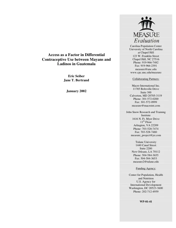 Access as a factor in differential contraceptive use between Mayans and Ladinos in Guatemala