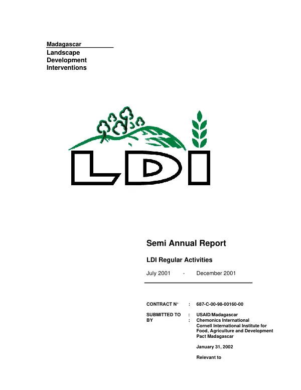 Madagascar landscape development interventions (LDI) : semi annual report -- regular activities : July 2001-December 2001