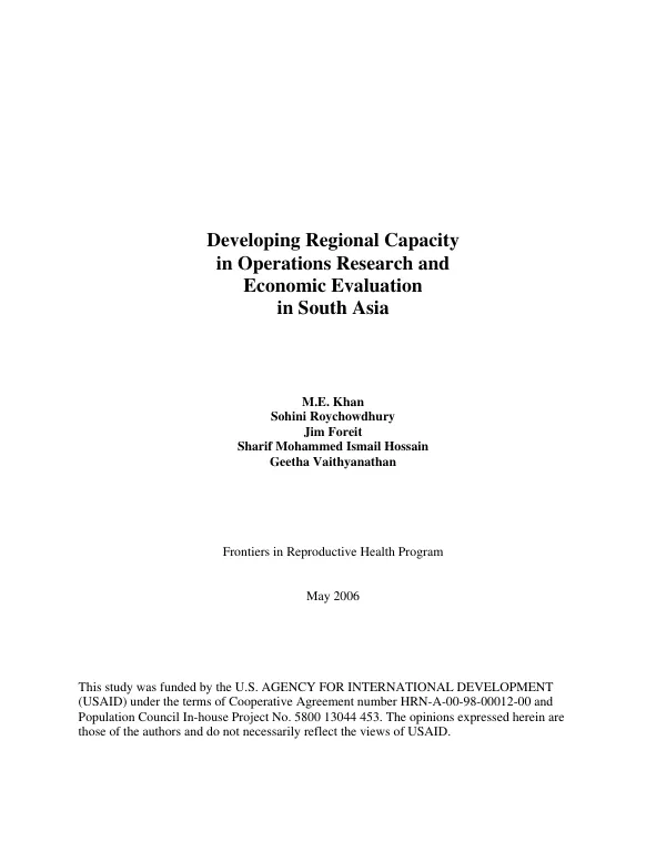 Developing regional capacity in operations research and economic evaluation in South Asia