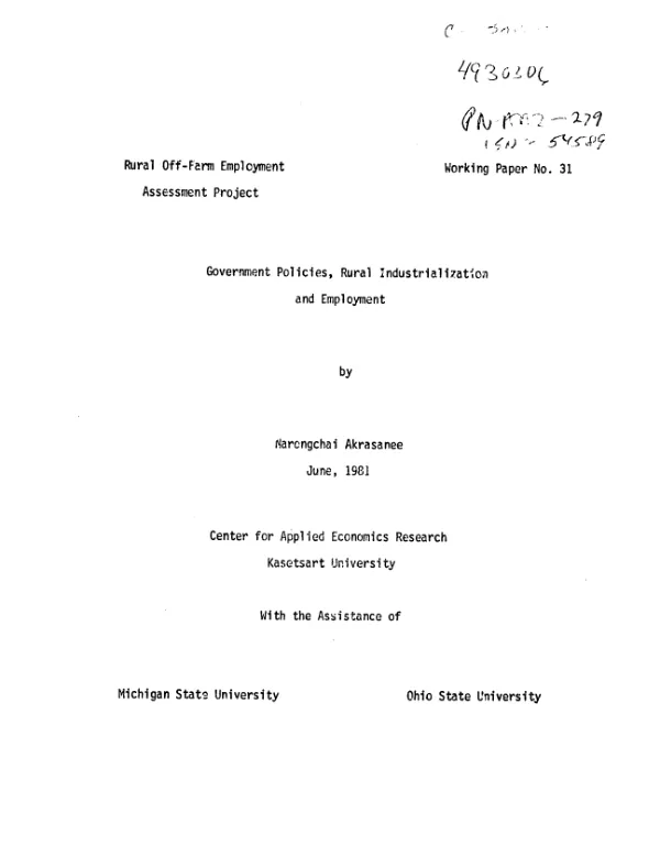 Government policies, rural industrialization and employment