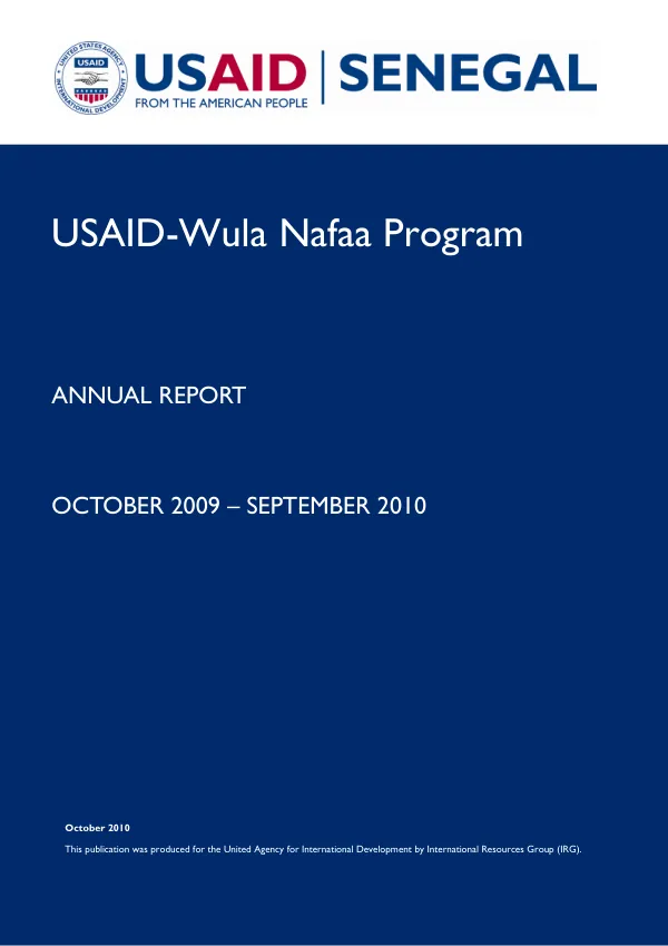 USAID Wula Nafaa Program ANNUAL REPORT OCTOBER 2009 - SEPTEMBER 2010
