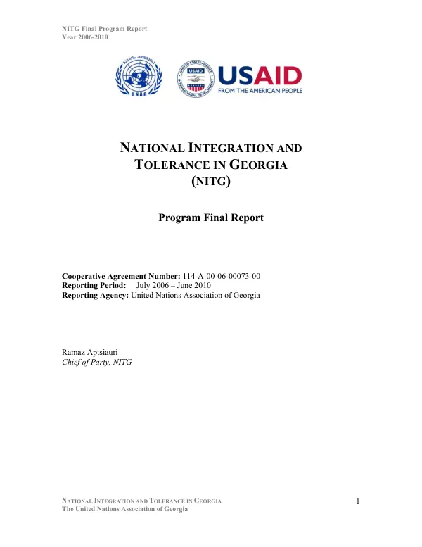 National integration and tolerance in Georgia (NITG) : program final report, July 2006-June 2010
