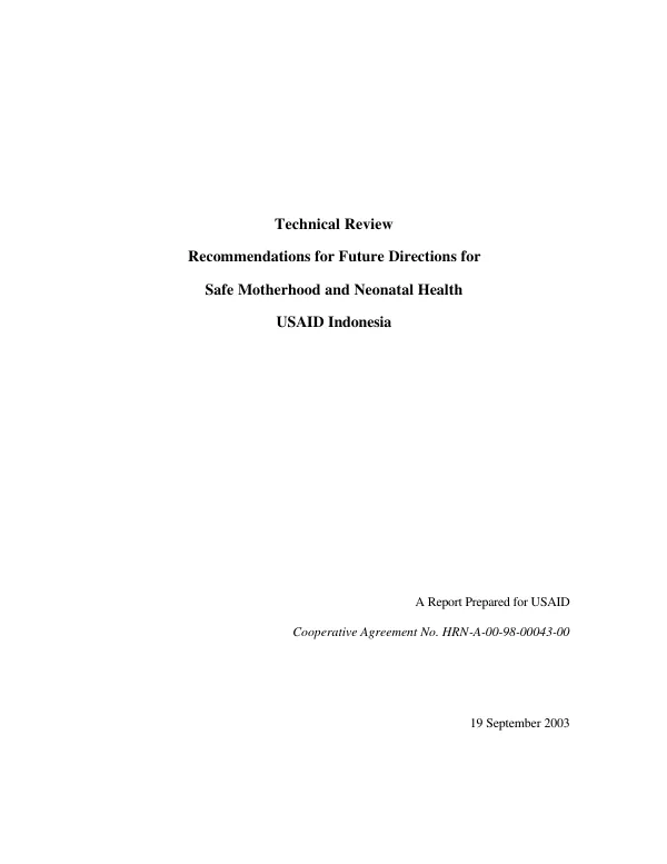 Technical review : recommendations for future directions for safe motherhood and neonatal health -- USAID Indonesia