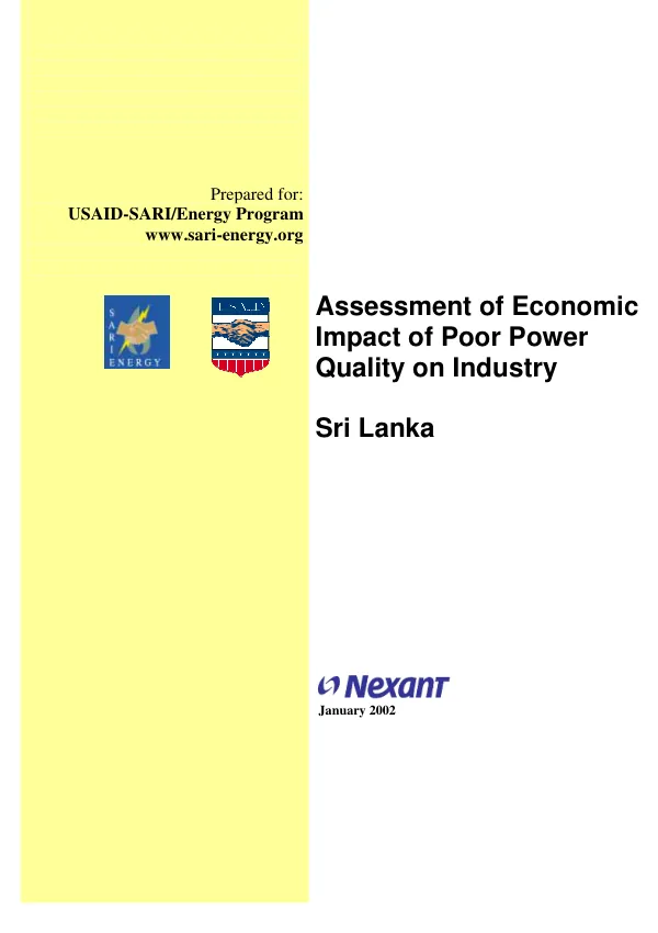Assessment of the economic impact of poor power quality on industry : Sri Lanka