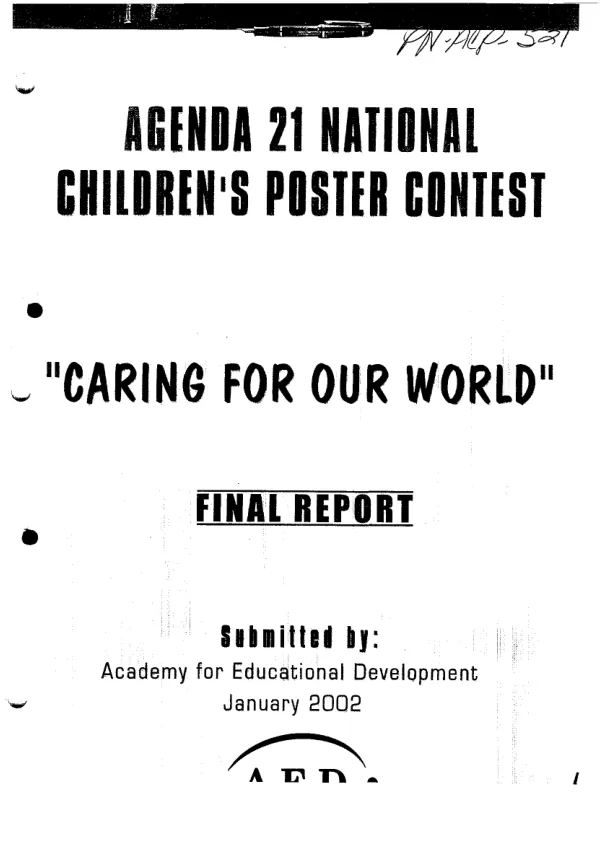 Agenda 21 national children"s poster contest : "caring for our world" -- final report