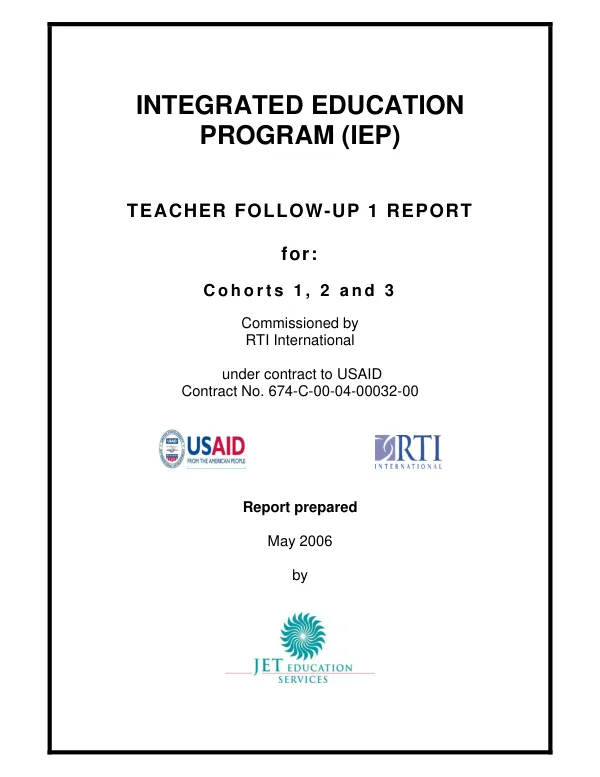 Integrated education program (IEP) : teacher follow-up report for cohorts 1, 2 and 3