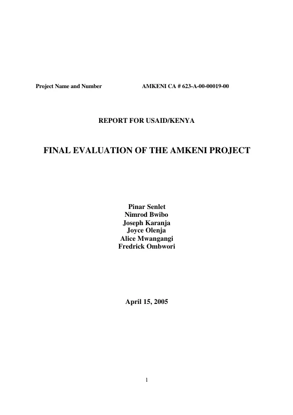 Final evaluation of the AMKENI project
