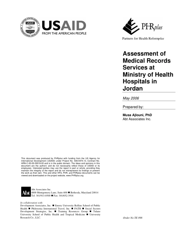 Assessment of medical records services at Ministry of Health hospitals in Jordan