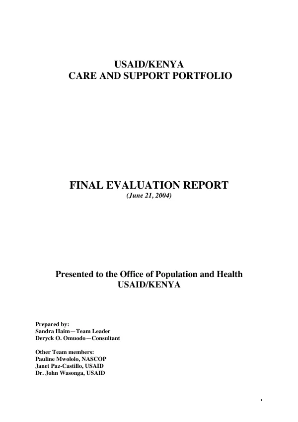 USAID/Kenya : care and support portfolio -- final evaluation report