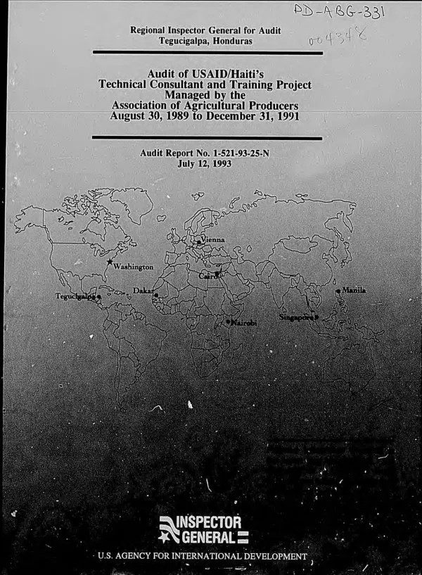 Audit of USAID/Haiti"s technical consultant and training project managed by the Association of Agricultural Producers : August 30, 1989 to December 31, 1991