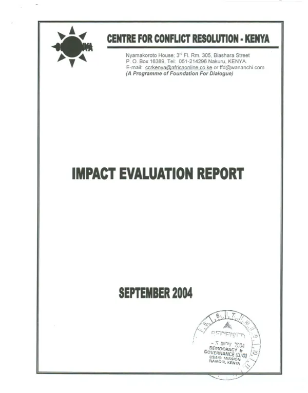 Centre for Conflict Resolution [CCR]-Kenya : impact evaluation report