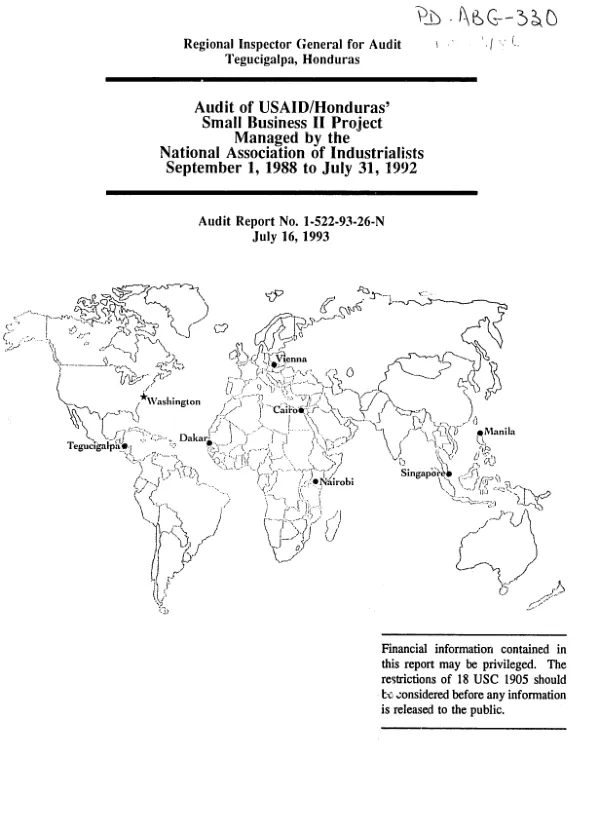 Audit of USAID/Honduras" small business II project managed by the National Association of Industrialists : September 1, 1988 to July 31, 1992
