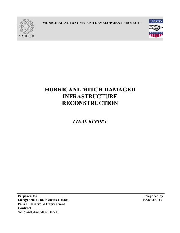 Hurricane Mitch damaged infrastructure reconstruction : final report