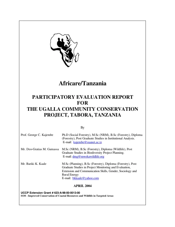 Participatory evaluation report for the Ugalla community conservation project, Tabora, Tanzania