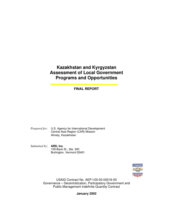 Kazakhstan and Kyrgyzstan : assessment of local government programs and opportunities -- final report