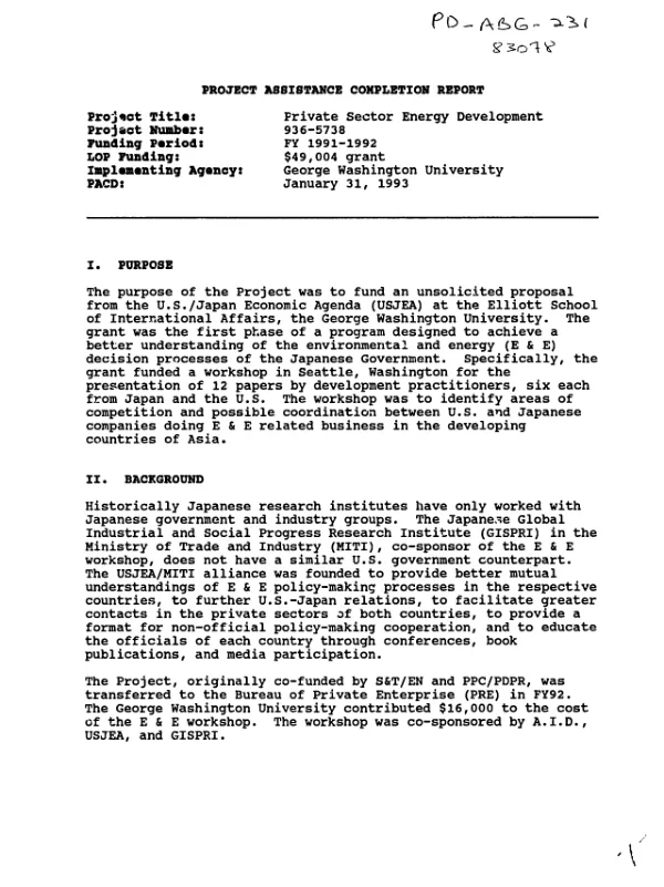 Project assistance completion report : private sector energy development