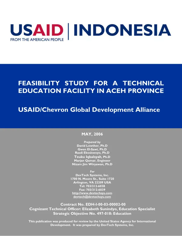 Feasibility study for a technical education facility in Aceh Province