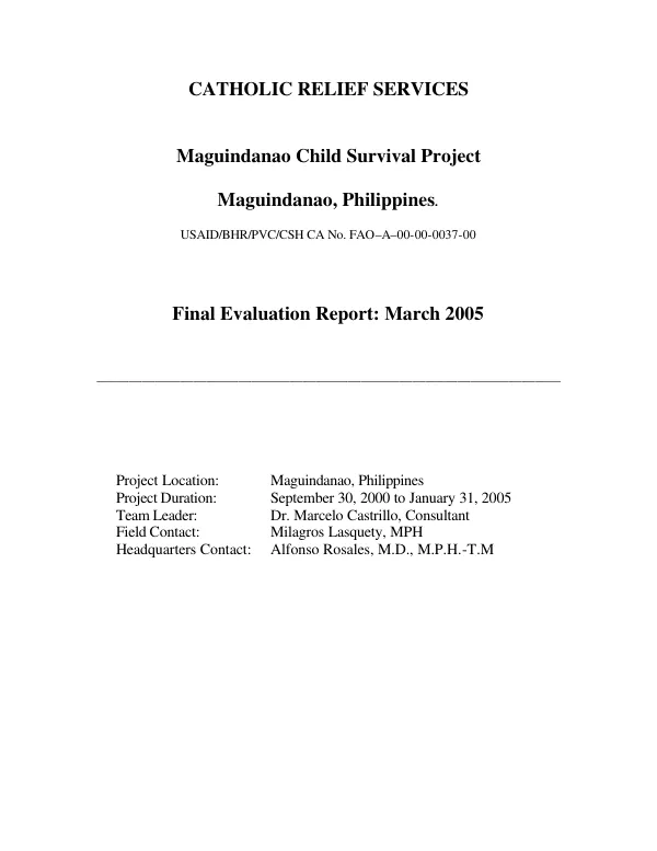 Maguindanao child survival project, Maguindanao, Philippines : final evaluation report