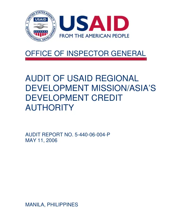 Audit of USAID Regional Development Mission/Asia"s development credit authority