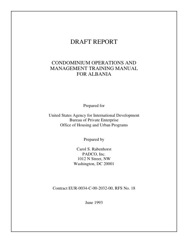 Condominium operations and management training manual for Albania