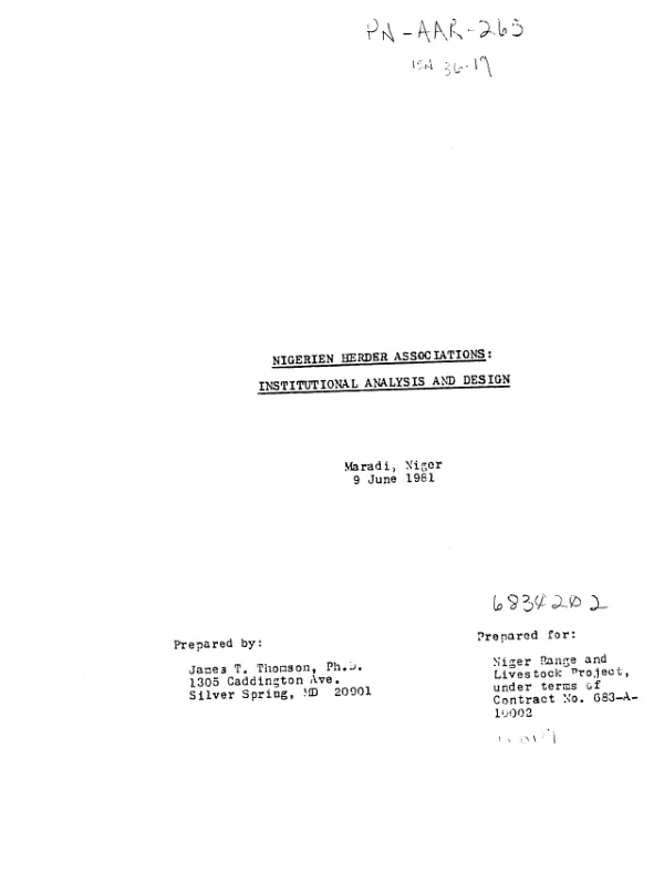 Nigerien [i.e. Nigerian] herder associations : institutional analysis and design