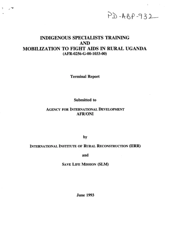 Indigenous specialists training and mobilization to fight AIDS in rural Uganda : terminal report