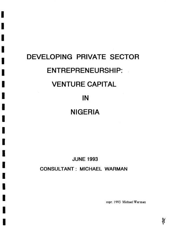 Developing private sector entrepreneurship : venture capital in Nigeria