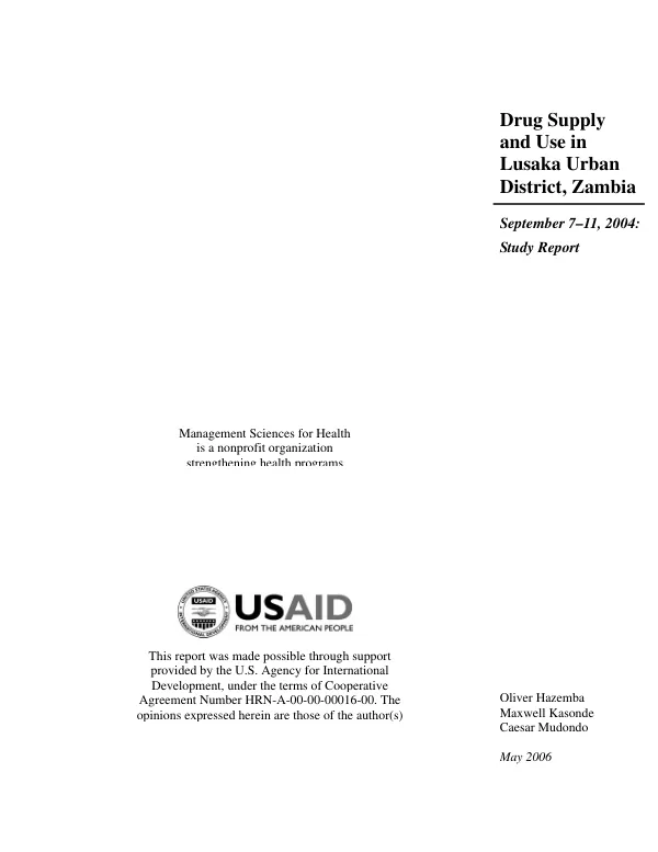 Drug supply and use in Lusaka urban district, Zambia : September 7-11, 2004 -- study report