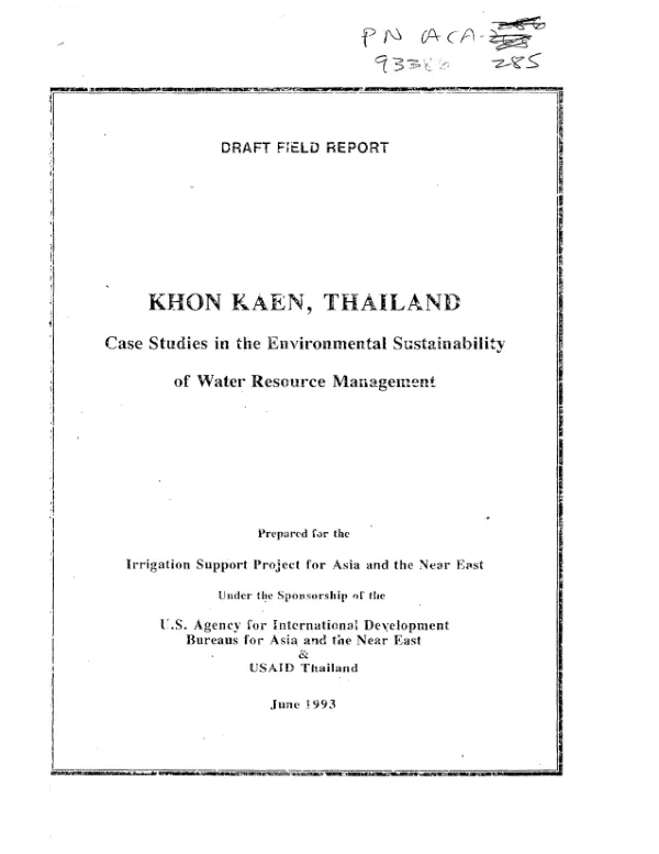 Khon Kean, Thailand : case studies in the environmental sustainability of water resource management
