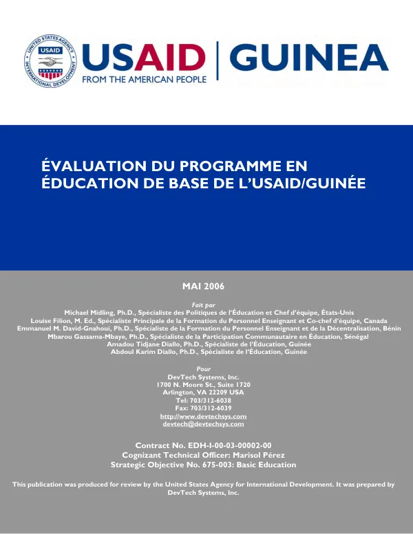 Evaluation du programme en education de base de l"USAID/Guinee