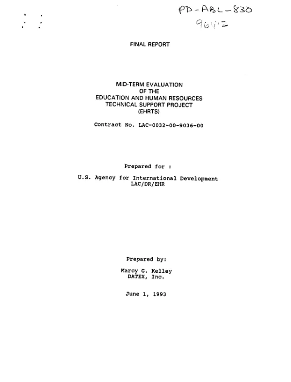 Final report : mid-term evaluation of the education and human resources technical support project (EHRTS)