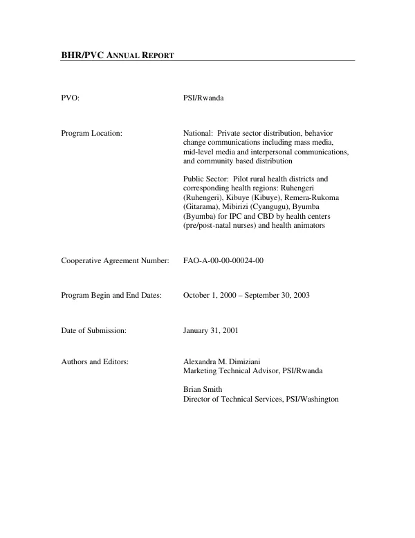 USAID/DCHA/PVC child survival grants program : cooperative agreement number FAO-A-00-00-00024-00 -- annual report 2001