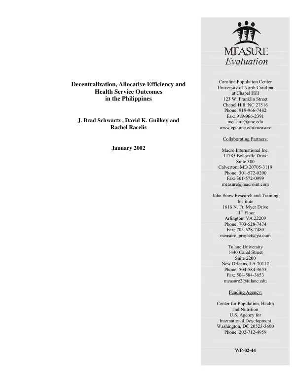 Decentralization, allocative efficiency and health service outcomes in the Philippines