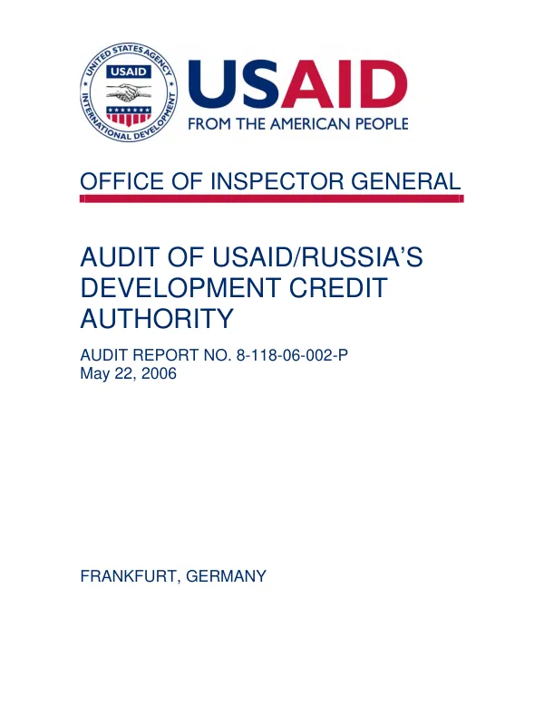 Audit of USAID/Russia"s Development Credit Authority