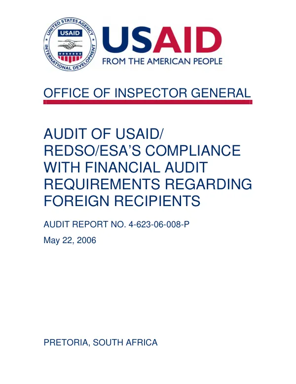 Audit of USAID/REDSO/ESA"s compliance with financial audit requirements regarding foreign recipients