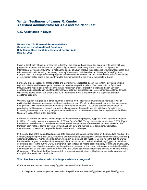 U.S. assistance in Egypt