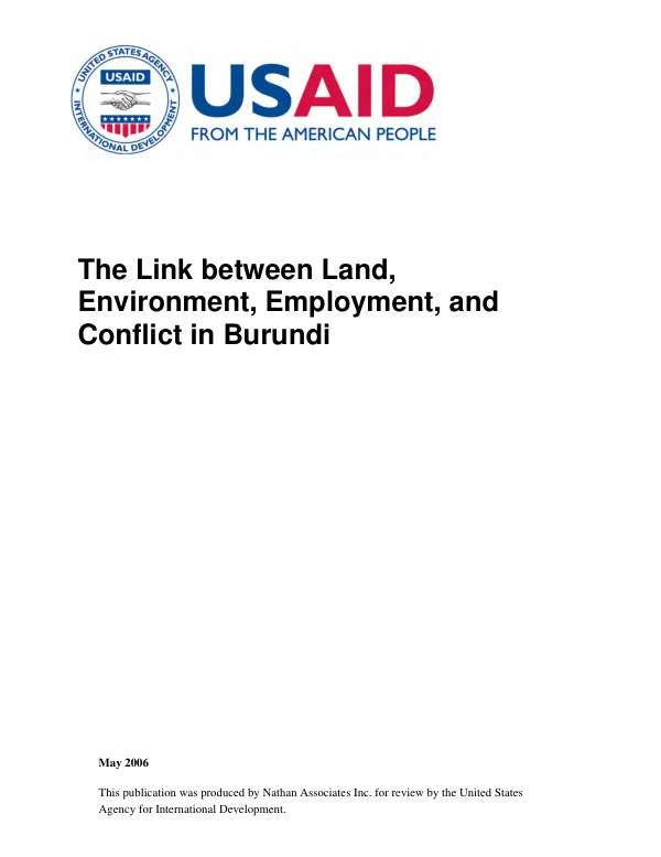 The link between land, environment, employment, and conflict in Burundi