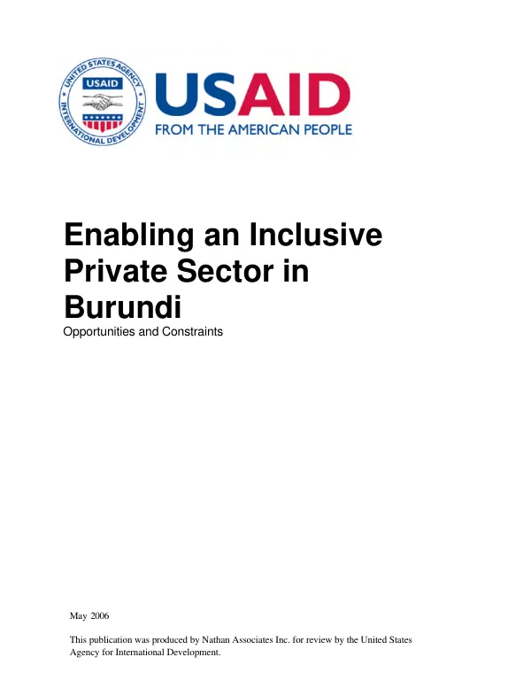 Enabling an inclusive private sector in Burundi : opportunities and constraints