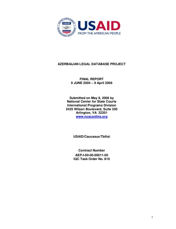 Azerbaijan legal database project : final report, 9 June 2004-9 April 2006