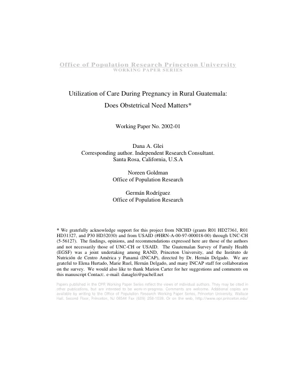 Utilization of care during pregnancy in rural Guatemala : does obstetrical need matters