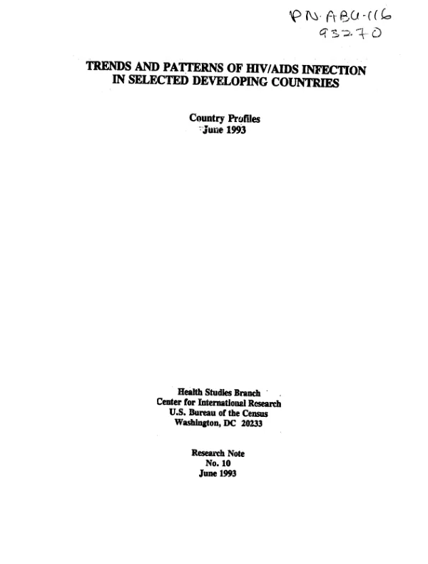 Trends and patterns of HIV/AIDS infection in selected developing countries : country profiles -- June 1993