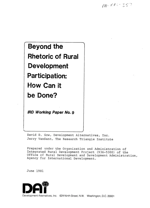 Beyond the rhetoric of rural development participation : how can it be done?