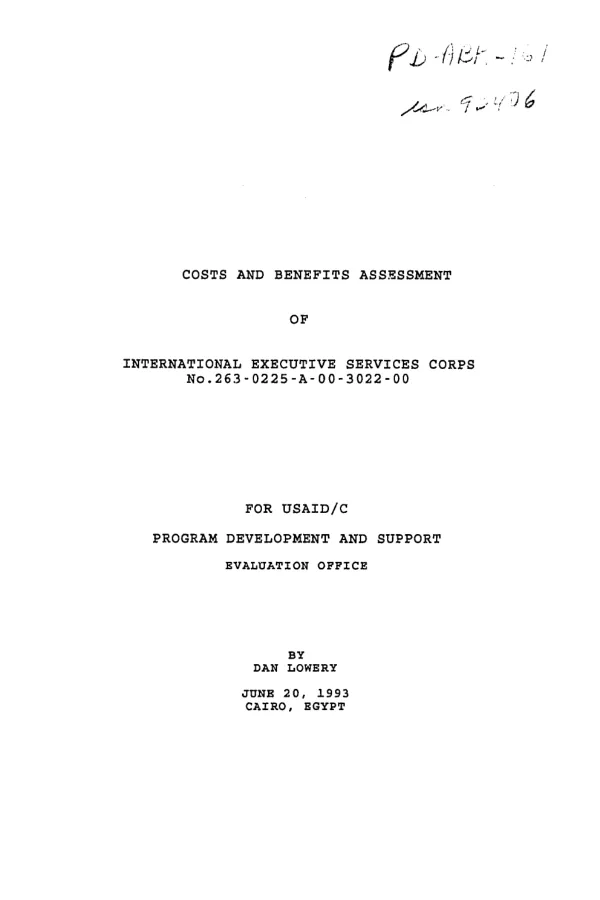 Costs and benefits assessment of International Executive Services Corps no. 263-0225-A-00-3022-00