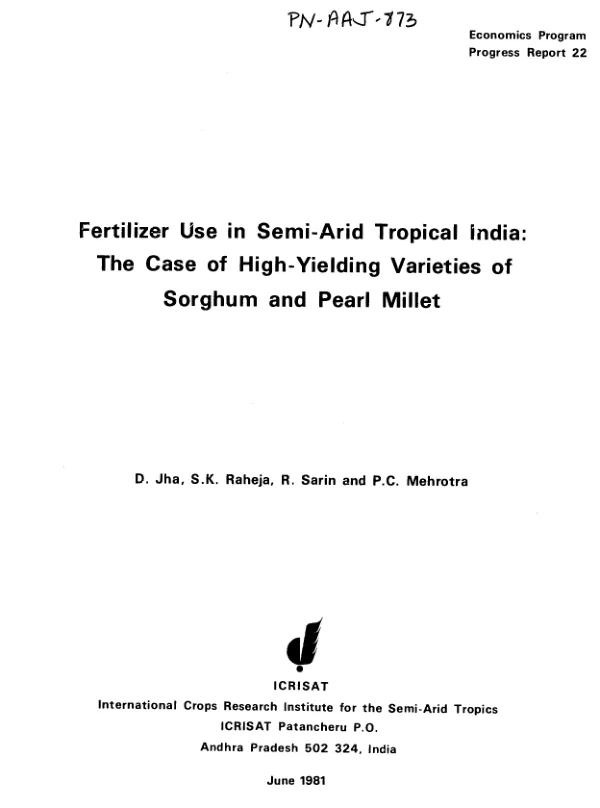 Fertilizer use in semi-arid tropical India : the case of high-yielding varieties of sorghum and pearl millet