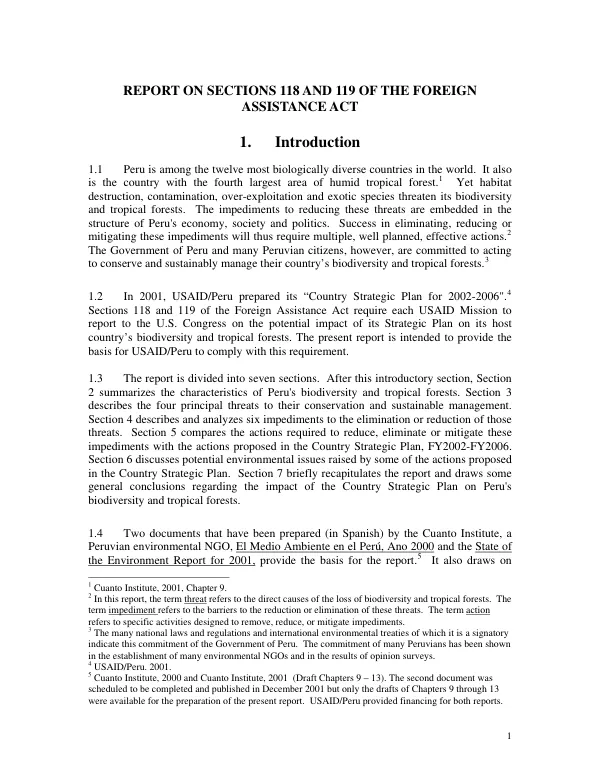 Report on Sections 118 and 119 of the Foreign Assistance Act