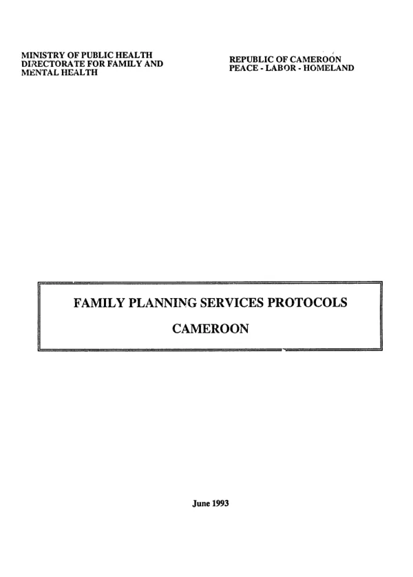 Family planning services protocols : Cameroon