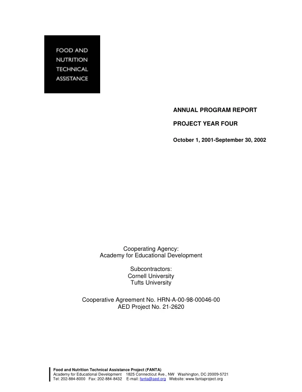 Annual program report, project year four, October 1, 2001-September 30, 2002 : food and nutrition technical assistance (FANTA)
