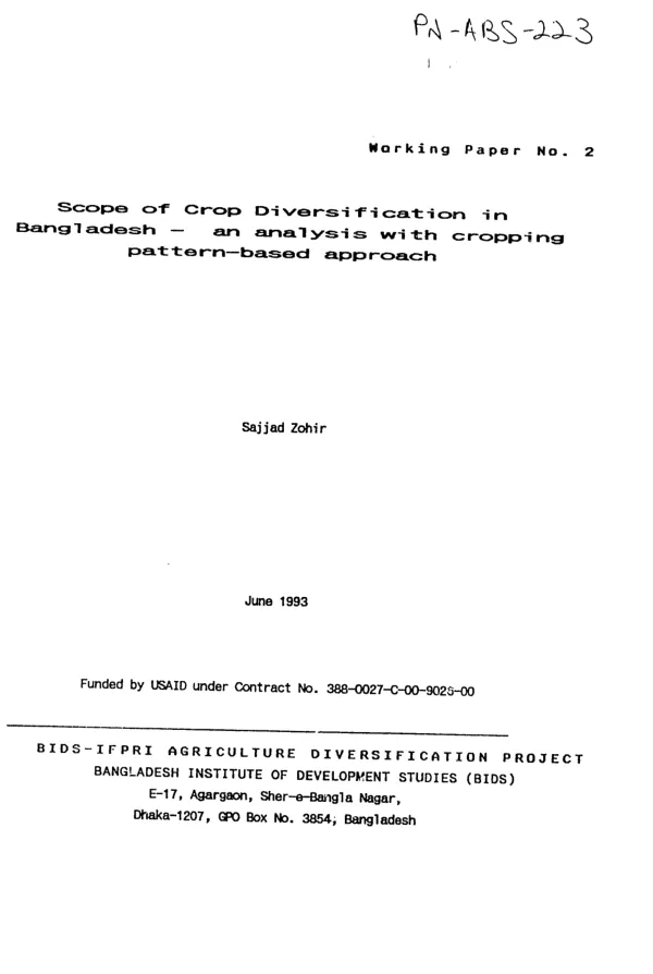 Scope of crop diversification in Bangladesh : an analysis with cropping pattern-based approach