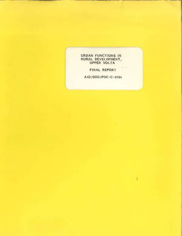 Urban functions in rural development, Upper Volta : final report