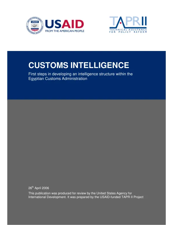 Customs intelligence : first steps in developing an intelligence structure within the Egyptian customs administration